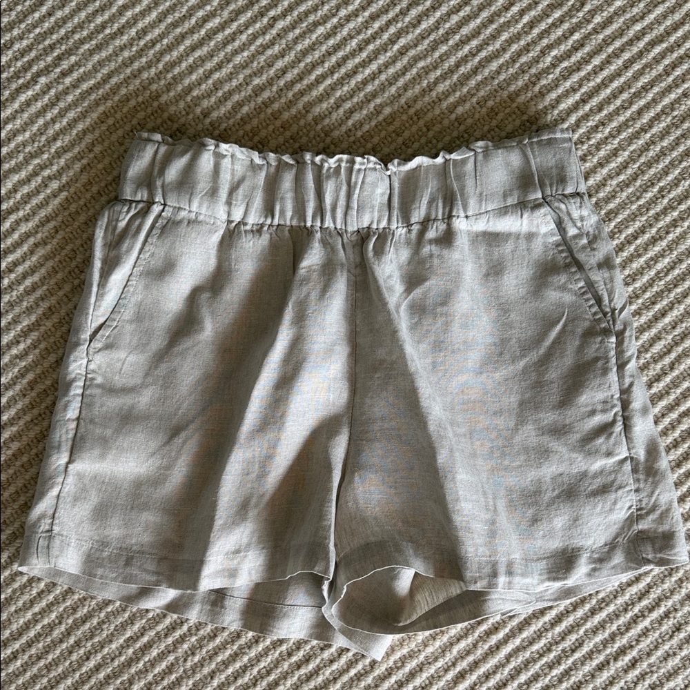 J. Crew High-Waist Linen Blend Shorts in Light Gray